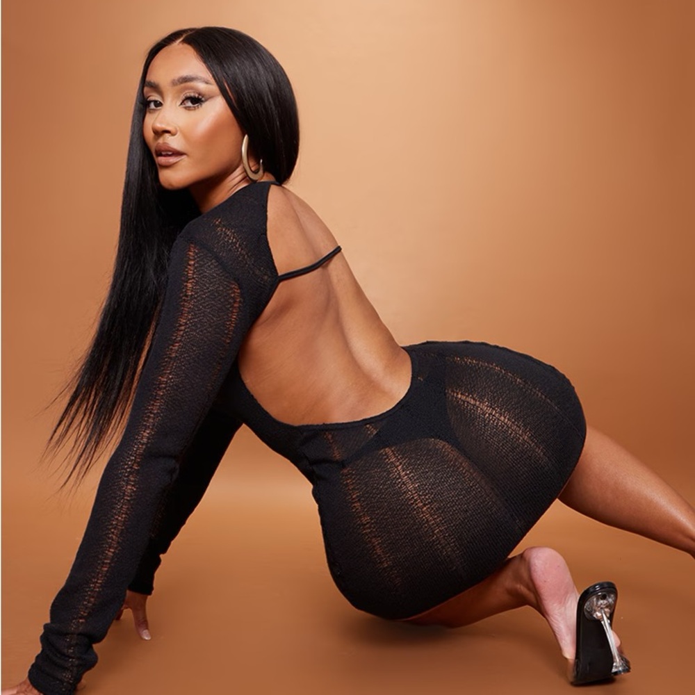 PrettyLittleThing | SHAPE BLACK SHEER LADDER OPEN BACK BODYCON DRESS